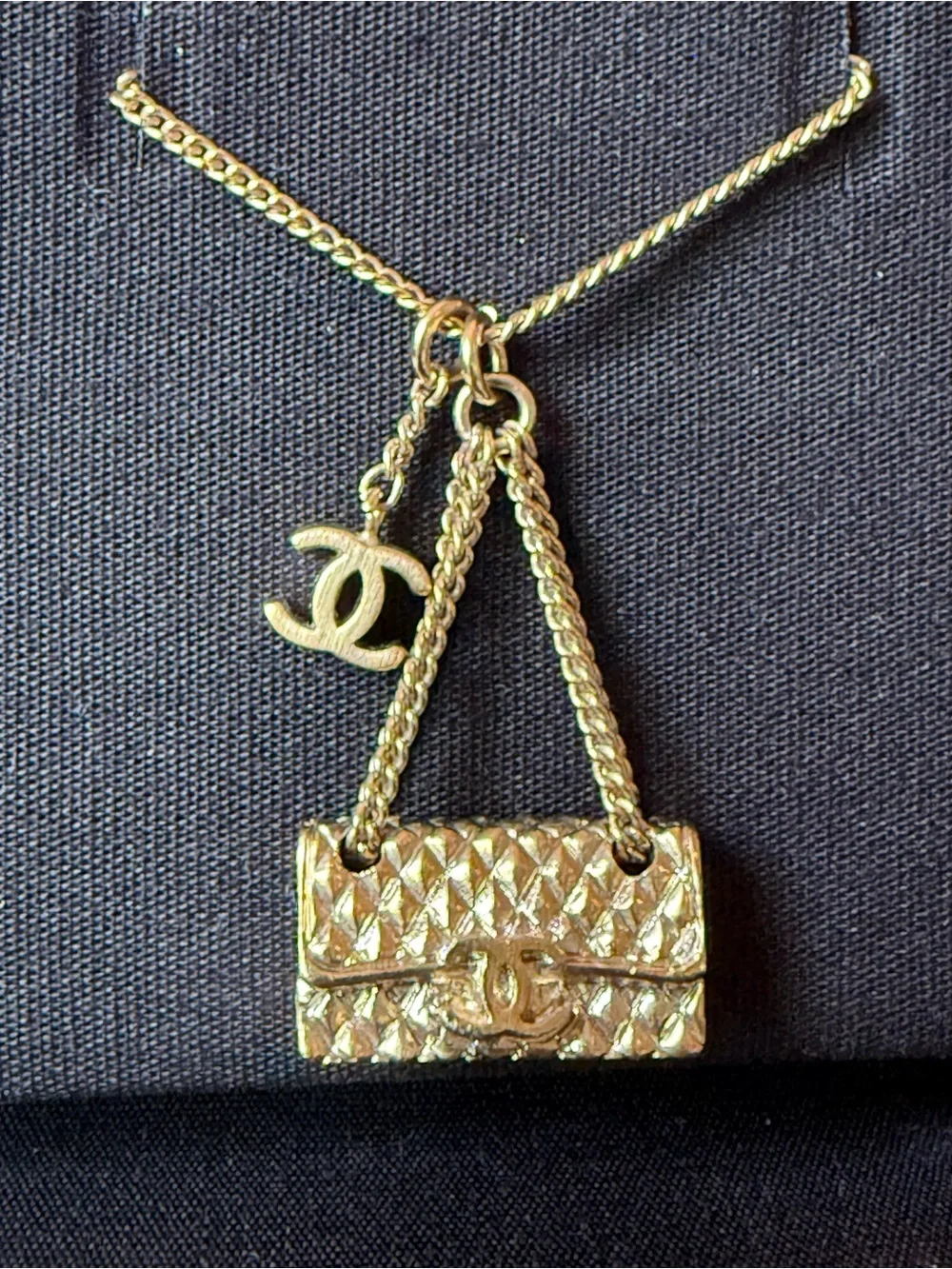 Chanel Gold Quilted Classic Flap Bag Pendant Necklace